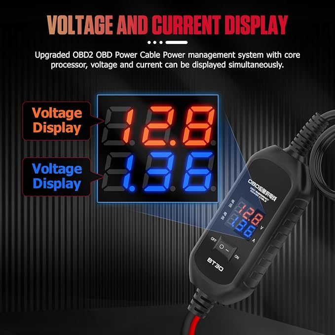 OBD2 Car Memory Saver Cable, with 3A Fuse & 2 Alligator Clips OBD II Vehicle ECU Emergency Power Supply Cable, Over-Current, Over-Voltage, Polarity Reverse Protection