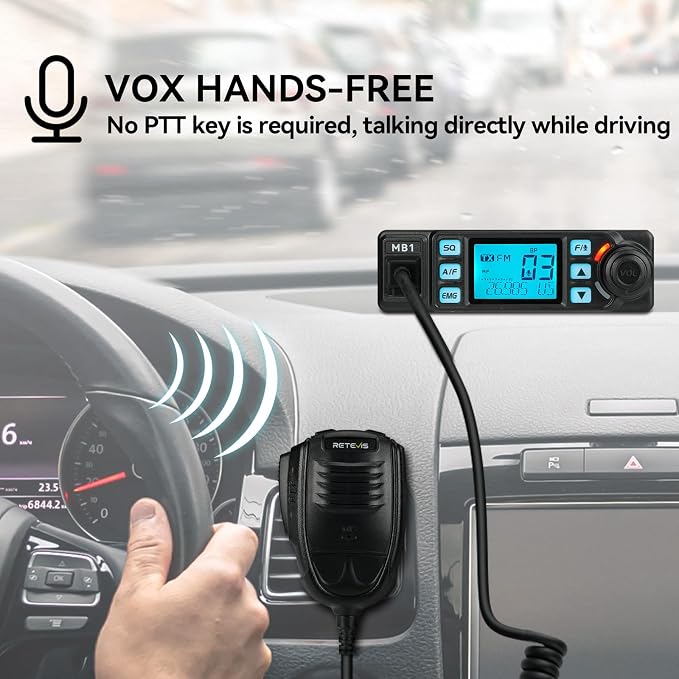 Retevis MB1 AM/FM CB Radio Kit, Portable CB Mobile Radio Kit with 5W Mini External Speaker and Magnetic Antenna, Noise Reduction, Emergency Channel 9/19, VOX, CB Radios Long Ranges for Trucker