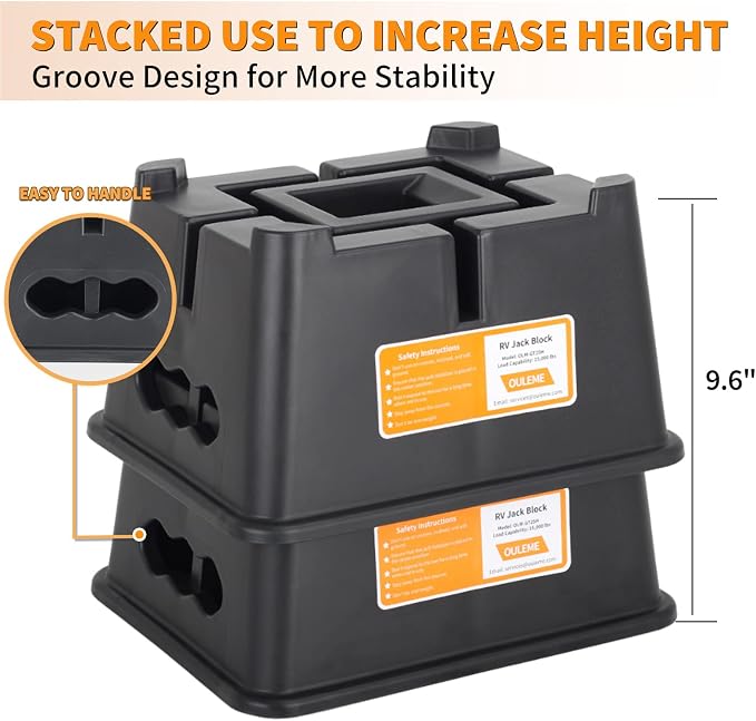 OULEME Heavy Duty Trailer Jack Block, for RV Camper Travel Trailer 5th Wheel, fits Tongue Stand Jack Post/Wheels, Round and Square Stabilizer Foot Plate, Supports up to 15,000 lbs