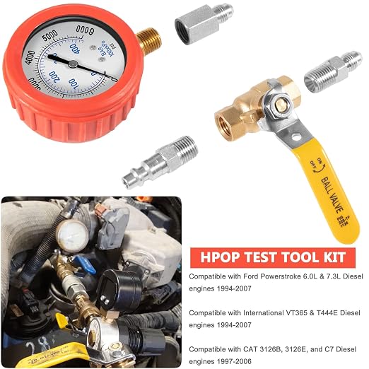 Bonbo Hpop Test Tool High Pressure & Air Leak Test Gauge Tool Kit Fits for Ford F250 F350 6.0L & 7.3L Powerstroke 1994-2007