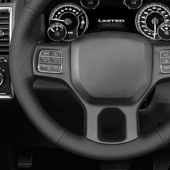 MEWANT Black Smooth Embossed Artificial Leather Steering Wheel Cover for Dodge RAM 1500 2012-2018 1500 Classic 2500 3500