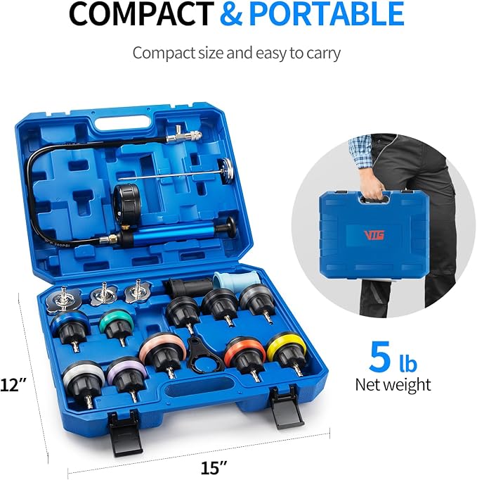 VTG VOGTEN 18PCS Coolant Pressure Tester Kit,Radiator Pump Pressure Tester Kit for Automotive Cooling System Water Tank Leakage Detection