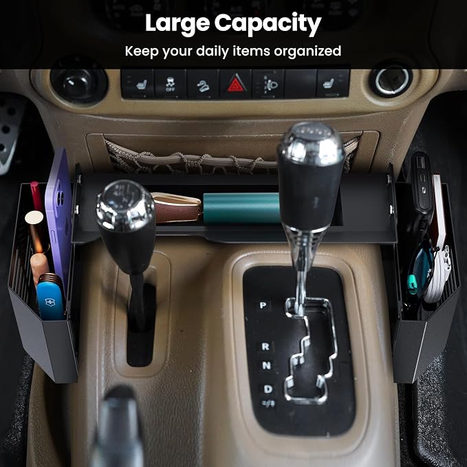 DIAMOOKY Upgraded Metal Magnetic Center Console Organizer for Jeep Wrangler JK JKU 2018 2017 2016 2015 2014 2013 2012 2011 Accessories, Gear Shift Side Storage Box Tray, Integrated (Not for JL/JLU)