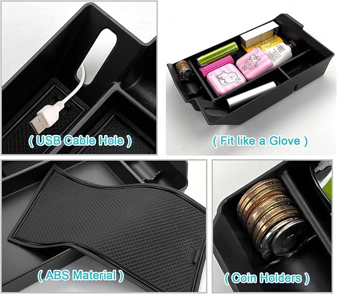 CDEFG Center Console Organizer Tray for 2021-2026 4th Gen Sienna XL40 Interior Accessories ABS Black Material Armrest Insert Secondary Storage Box (Black)