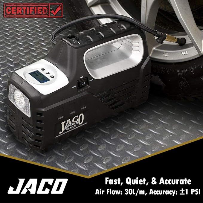 JACO SmartPro 2.0 AC/DC Digital Tire Inflator Pump - Automatic Portable Air Compressor (12V DC, 110-120V AC)