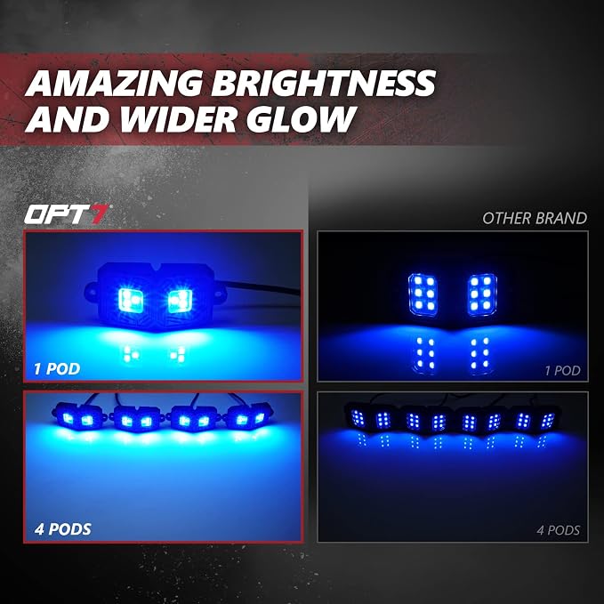 OPT7 Photon RGB LED Magnetic Rock Lights w/Bluetooth APP & Remote - 4 Pods Aluminum Frame Wide Angle Underglow Kit, IP68 Waterproof for Offroad Jeep SUV ATV UTV - Truck Decorations