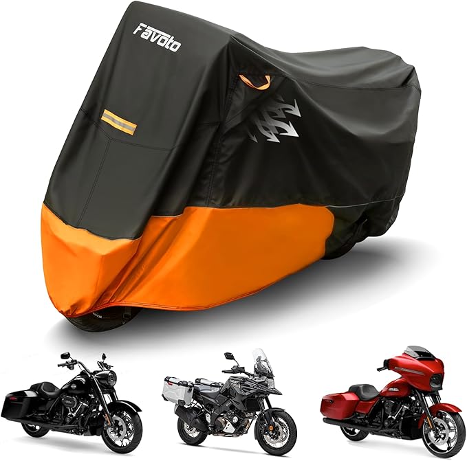 Favoto Motorcycle Cover for Harley Davidson - Waterproof Outdoor Storage 420D Oxford Cover for Touring Models Road King, Road Glide, Street Glide, Electra Glide, Heritage Classic, Low Rider