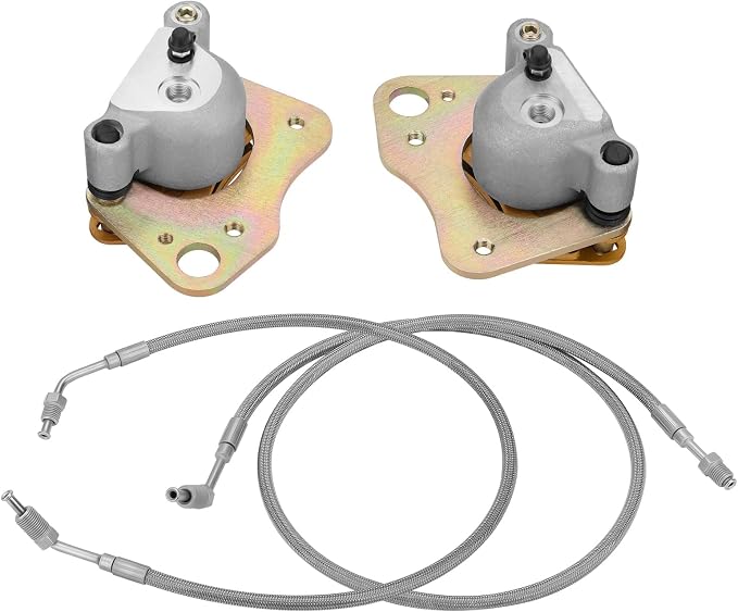 JAVIK Front Brake Calipers & Hose Lines Fit for Polaris Ranger 500 4x4 Ranger 425 2x4 2001-2004 Ranger 500 6x6 Ranger T-M 650,OEM#1910484 1910485 1910640 1910641
