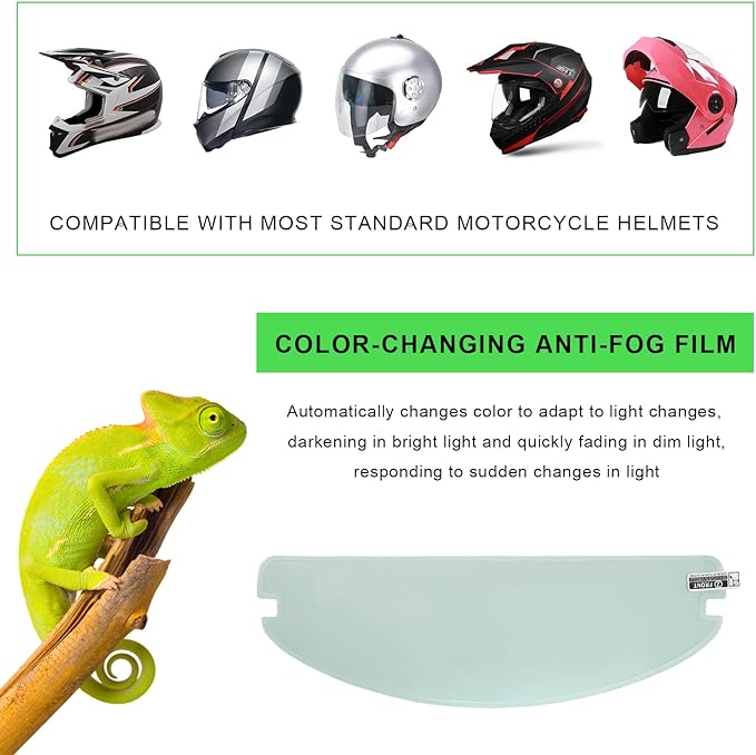 Anti Fog Film for Motorcycle Helmets, Helmet Visor Lens Insert Nano Coating Sticker, Universal Helmet Shield Film Lens (Photochromic)