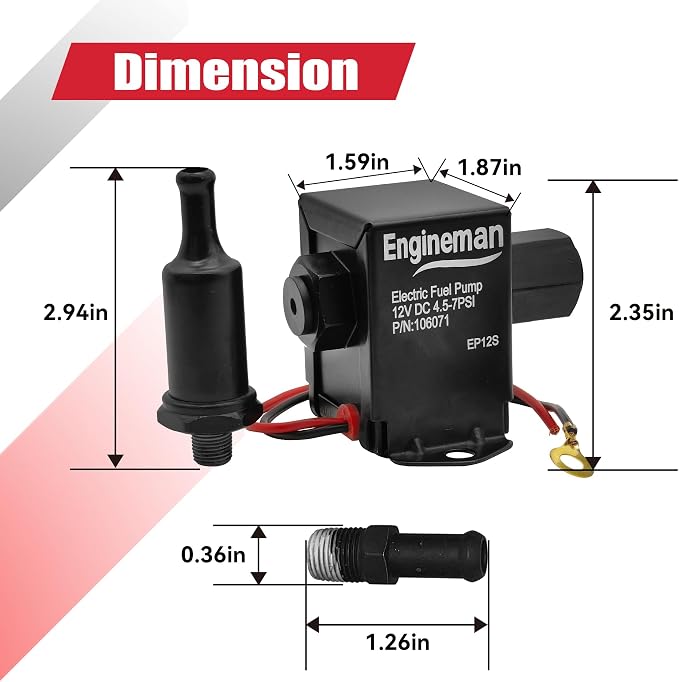Universal Electric Fuel Pump Kit 12V 4.5-7psi Electric Fuel Pump with Mounting Bracket, Fuel Filters, Hose Clamps, 6.56 FT 5/16" ID Fuel Line
