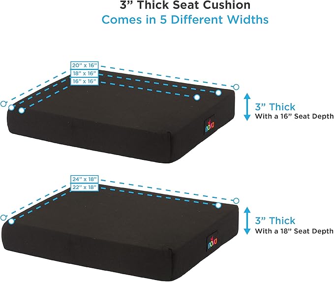NOVA Gel & Memory Foam Seat & Wheelchair Cushion in 8 Sizes 3" Gel Foam Cushion for 24" X 18" Wheelchair