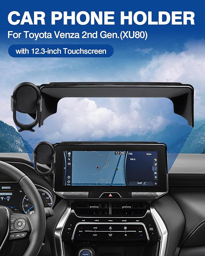 Autorder Car Phone Holder for Toyota Venza 2021 2022 2023 2024 Accessories Phone Mount 12.3" Screen Cell Phone Automobile Cradles 360 Degree Rotation (Not fit Screen with Automatic Light Sensor)