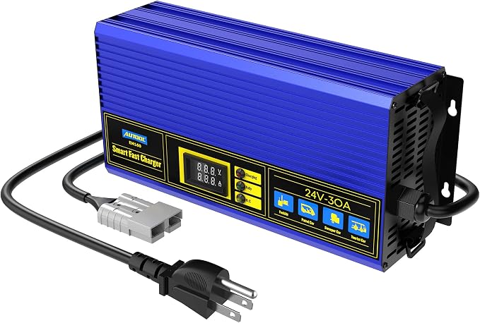 24V 30A Smart Fast Battery Charger – Fully Automatic Heavy-Duty Charger for Golf Cart, Forklift, Floor Scrubber | 200AH-300AH Lead-Acid Batteries with Cooling Fan & Overheat Protection