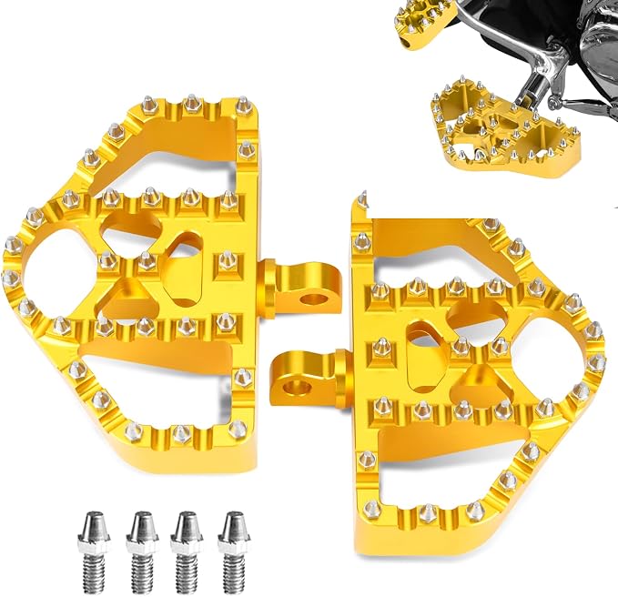 Goldfire 360° Roating MX Chopper Bobber Style Foot Peg Front Pegs Footrests MINI Floorboards Highway Pegs Fits for Motorcycle Harley Electra Glide Softail Dyna Chopper Sportster 883 (Gold)