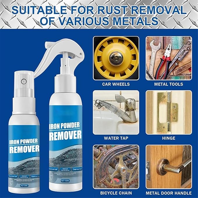 Iron Powder Remover Spray, Multi-Functional Quick-Acting Rust Removal Spray, Portable Rust Remover Sprays for Metal, Fast-Acting Formula & Easy Application for Vehicles, Tools (3pcs-2)