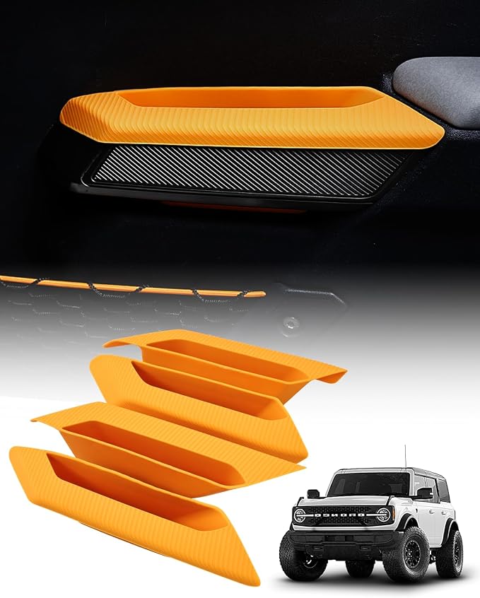 ROADER 4 PCS Door Handle Storage Box Compatible with Ford Bronco 2021-2025 (Not for Sport/2 Door) Non-Slip Storage Box for Ford Bronco accessories Pockets Storage to Store Minor Things - Orange