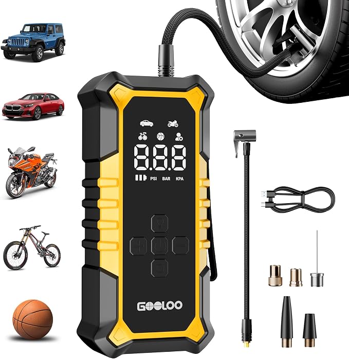 GOOLOO A6 Gear 160 PSI Tire Inflator Portable Air Compressor, 7500mAh Cordless Tire Inflator with Digital Pressure Gauge ＆LED Light, 3X Faster Air Pump for Car Tires, Motorcycles, Bike, Balls