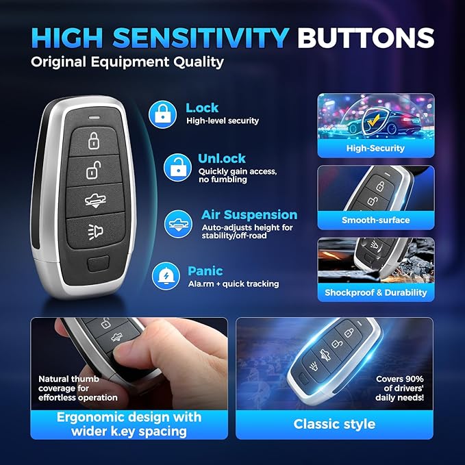 2026 Autel MaxiIM IKEYAT004AL Programmable Blank Key, 360° 130FT Remote, 4 Buttons Universal Fob Replacement for 700+ Vehicle, Air Suspension, Work with Autel KM100, IM508S, IM608 PRO II