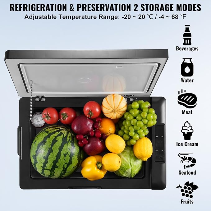 VEVOR 12 Volt Car Refrigerator Fridge, 70Liter(74qt) Single Zone Portable Freezer, -4℉-68℉ Adjustable Range, 12/24V DC and 100-240V AC Compressor Cooler for Outdoor, Camping, RV, Silver