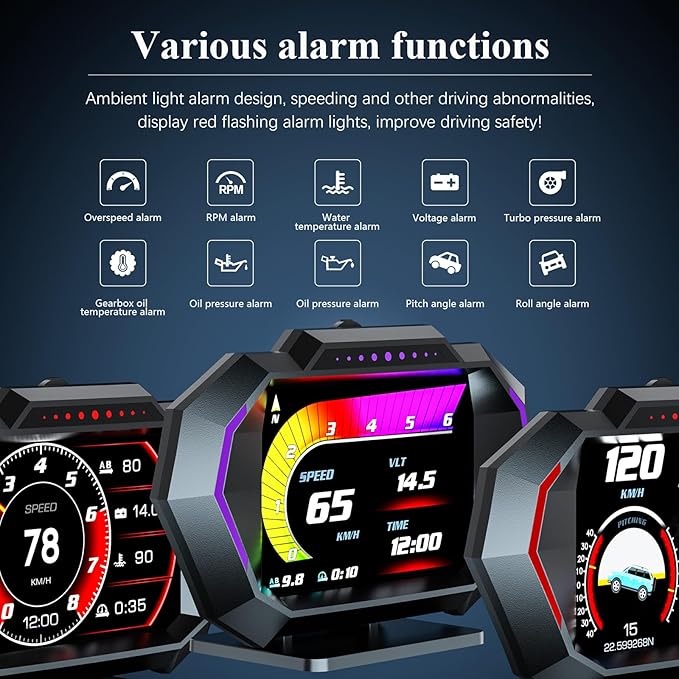 wiiyii obd2 gauge display, head up display for car, Digital Speedometer, Tachometer, Water Temperature Gauge, Multi-Data Smart Gauge, Trip Computer Fuel Pressure Tester for All cars