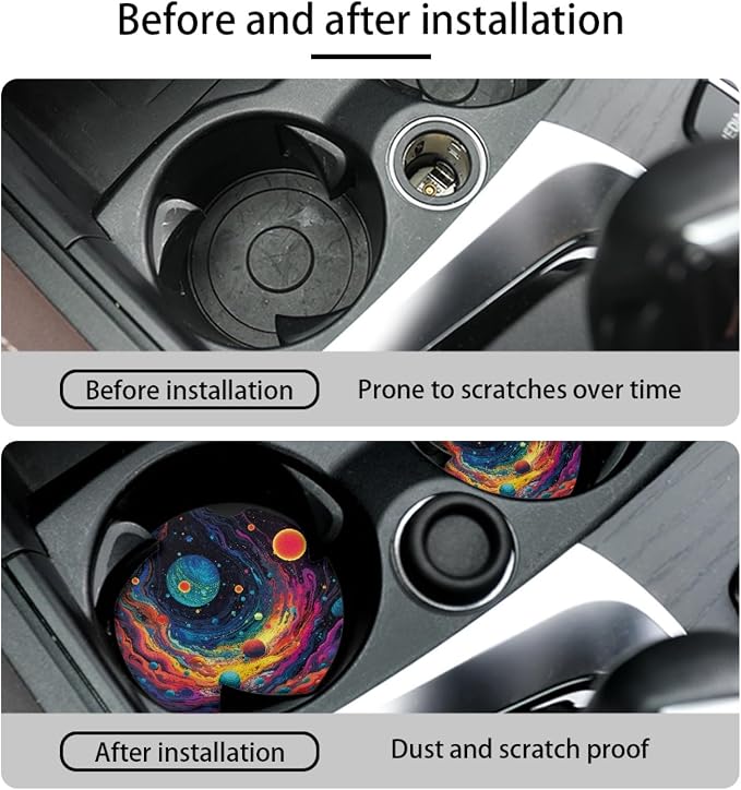 Howilath Psychedelic Space Planet Print Car Seat Covers/Steering Wheel Cover/Seatbelt Pads/Coasters/Keychain/Armrest Cushion, 10pcs Auto Interior Accessories