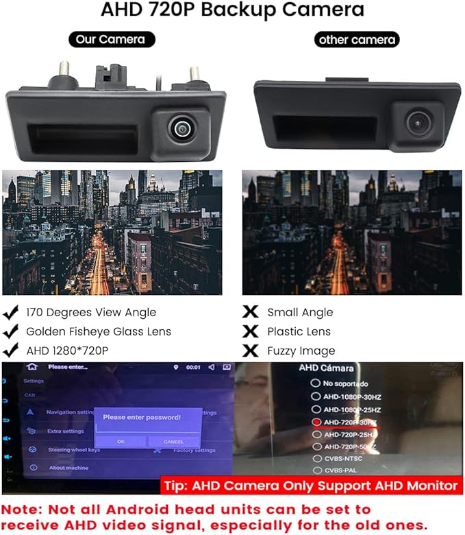 HD 720P Vehicle Backup Camera for Audi A4L A5 A3 Q3 Q5 RS6 for VW Passat Tiguan Jetta Sharan Touareg Lavida Skoda, Car Rear View Trunk Handle Camera