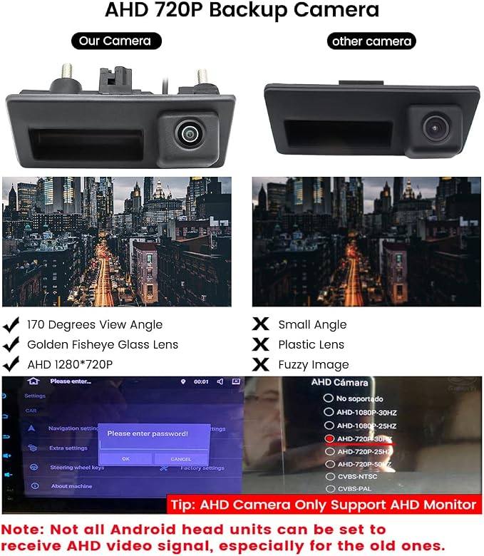 GreenYi AHD Monitor Camera Set, 800x480 HD TFT Monitor + VW Trunk 720P Rear View Camera