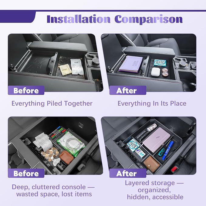 RUNROAD Center Console Organizer Tray Compatible with 2022 2023 2024 2025 2026 Toyota Tundra Platinum 1794 TRD PRO Capstone & 2023-2026 Sequoia Accessories, Insert Armrest Tray for Tundra Rubber Mats