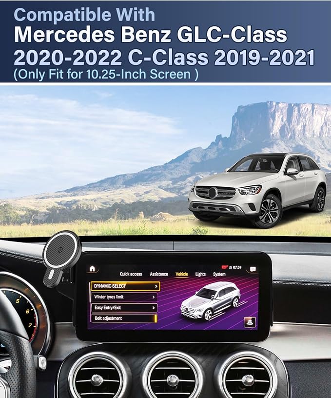PZK Car Phone Holder for Mercedes-Benz GLC-Class 2020 2021 2022 /C-Class 2019 2020 2021 Accessories 10.25-Inch Screen Fixed Clip Car Phone Mount Magnetic 15W Fast Wireless Charger 360° Rotation