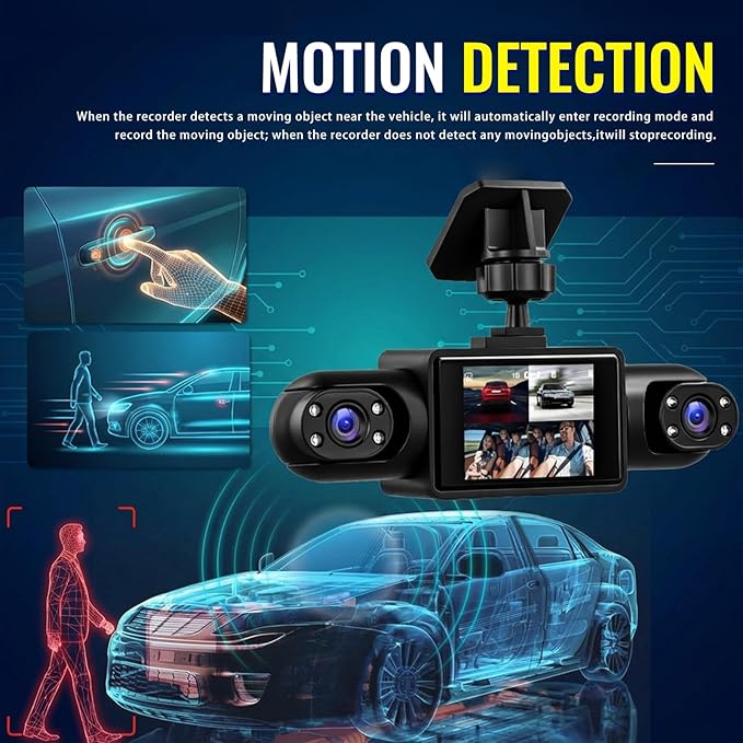 NHOPEEW 4 Channel Dash Cam 360° Front and Rear Inside Left Right, Dash Camera for Cars, Built-in Night Vision, Sensitive Motion Detection, Motion Detection, Parking Mode, Loop Recording + 32G TF Card