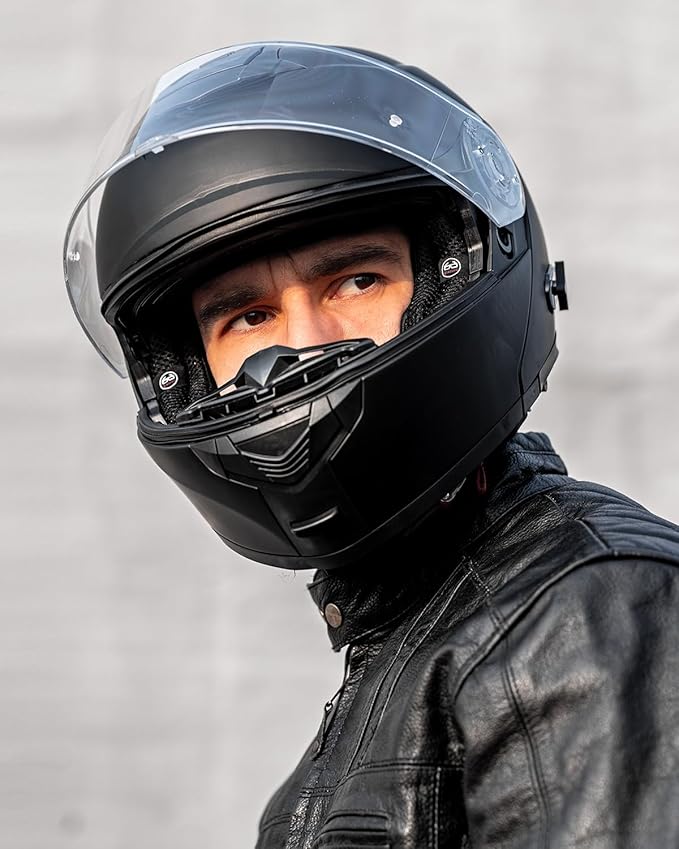ILM 159BT Bluetooth Modular Motorcycle Helmet 2-3 Riders Intercom Full Face Flip up Casco DOT with Face Mask (MatteBlack, XL)