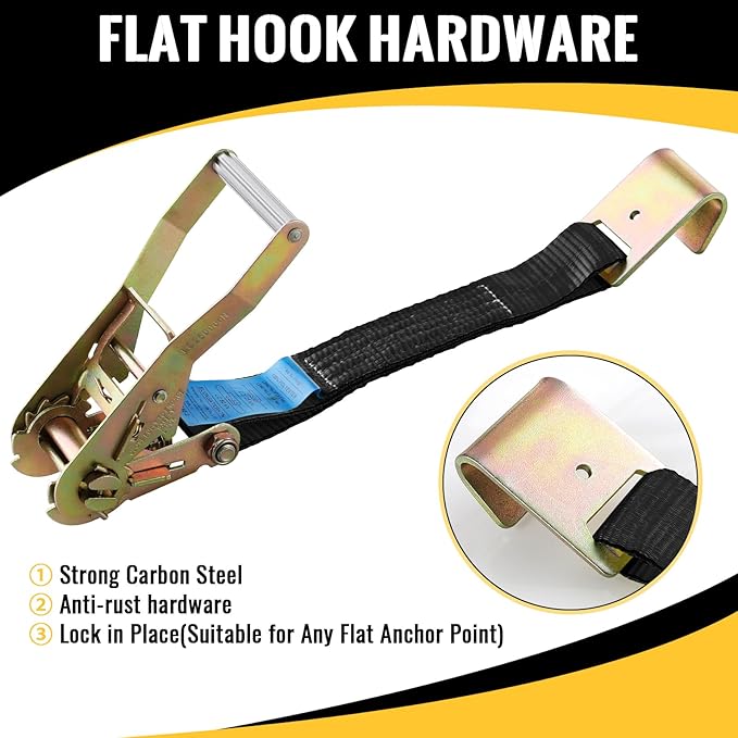 TLGREEN 4 Pack Car Tie Down Straps for Trailers - 2" x 10' -10,000LBS Break Strength Heavy Duty Ratchet Straps with Flat Hooks, for Hauling Truck, SUV, UTV, Motorcycle (Includes Storage Bag) Black
