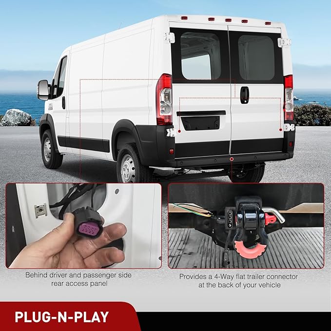 Nilight 4 Pin Trailer Wiring Harness Kit 56478 Vehicle Standard 4 Way Connector Custom for 2014 2015 2016 2017 2018 2019 2020 2021 2022 2023 2024 Ram ProMaster 1500 2500 3500 Simple Fit Tow Hitch