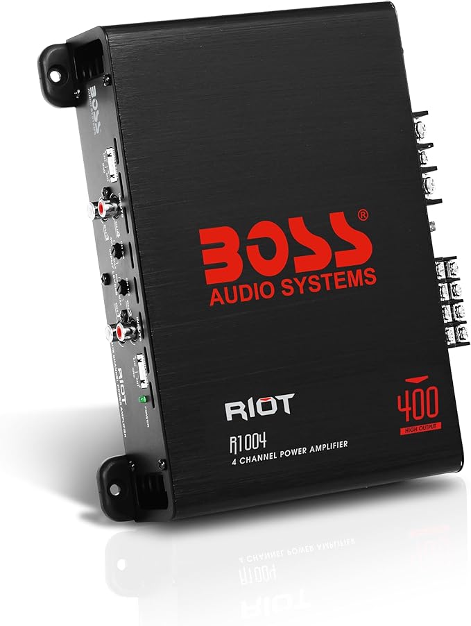 BOSS Audio Systems R1004 Riot Series 4 Channel Amplifier Car Audio - Class A/B, 400 High Output, 2-8 Ohm Stable, High/Low Level Inputs, Full Range