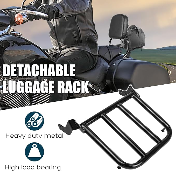 Upright Passenger Backrest Sissy Bar with Luggage Rack Docking Hardware Kit Compatible with for 2018-2025 Harley Softail FLSL FXST Heritage Classic FLHC FLHCS Deluxe FLDE Street Bob FXBB