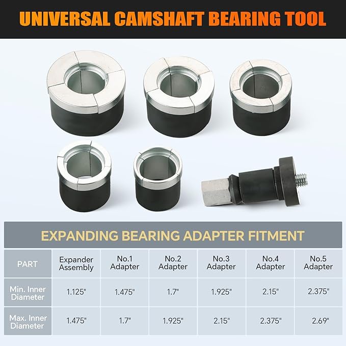 Engine Cam Bearing Removal and Installation Tool Set | Universal Bearing Installation Tool Camshaft Bearing Kit with 1-1/8 to 2-2/3 Inch Adapters for Most Domestic and Imported Vehicle Trucks