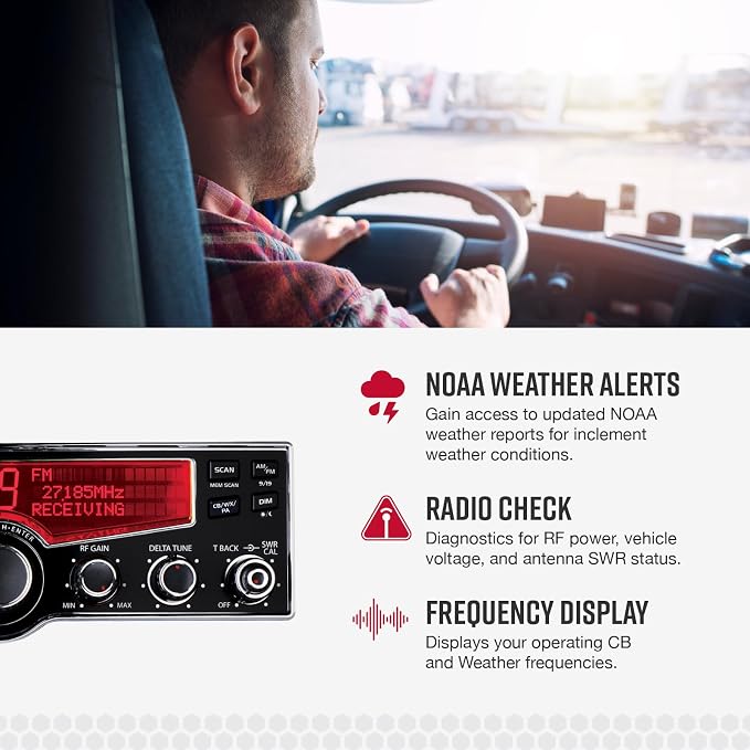 Cobra 29LX AM/FM Professional CB Radio - Emergency Radio, Travel Essentials, NOAA Weather Channels and Emergency Alert System, Selectable 4-Color LCD, Auto-Scan, Black