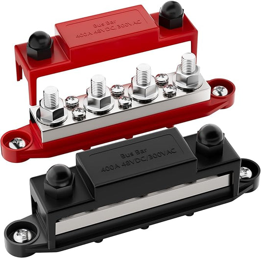 RVBOATPAT 400A Power Distribution Block 12V Bus Bar 4 x 3/8" (M10) Terminal Studs and 6 x #10 Terminal Screws 12 Volt Marine Bus Bar Positive & Negative for Boat Automotive Solar System