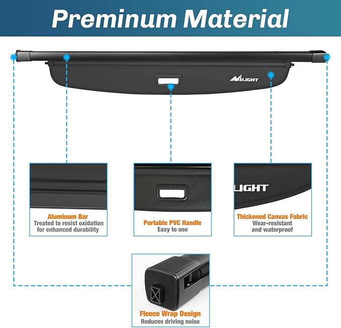 Nilight Trunk Cargo Cover for Jeep Grand Cherokee 2 Row WL 2022 2023 2024, Retractable Security Shade Rear Cargo Cover, with Trunk Storage Net