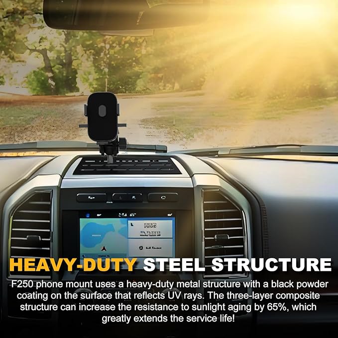 F150 Dash Mount Phone Holder, Full Metal Base No Punching Required, F250 Phone Mount with Storage Function Most Phones, Compatible with Ford F150 2015-2020 and F250/F350 2017-2022 Super Duty Trucks