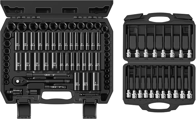 Reniteco 64 PCS 3/8" Drive Socket Set and 19 PCS 3/8'' Drive Extra Long Allen Hex Bit Socket Set