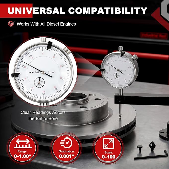 6434 Sleeve Height and Counter Bore Gauge for All Diesel Engines, 0-1.00" Cylinder Bore Gauge, 0.001" Graduation, 0-100 Dial Indicator for Sleeve Height, Counter Bore, Piston Deck & Valve Protrusion