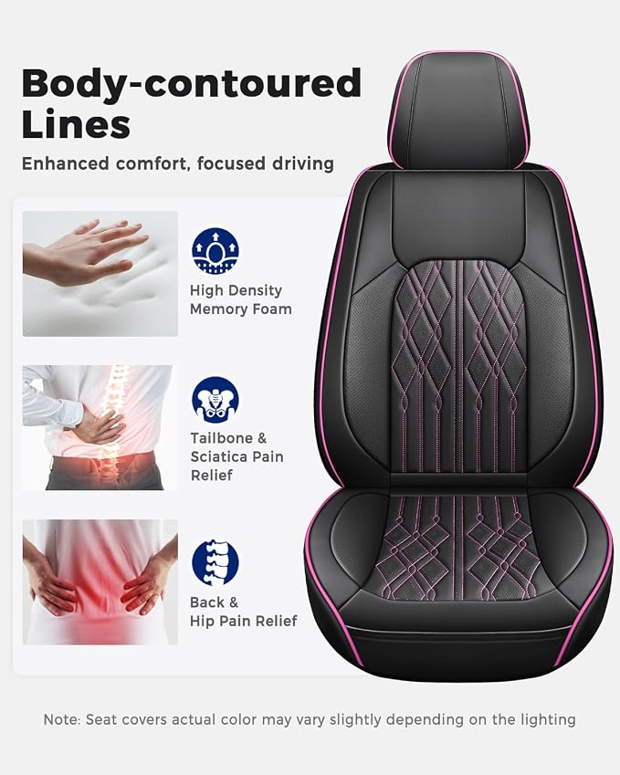 Huidasource Automotive Seat Covers, Leather Seat Cover Universal Fit for Most Cars Sedans SUVs Trucks, Airbag Compatible, Cup Holder Access, Easy Install, Wipes Clean, Wear-Resistant, Black&Purple