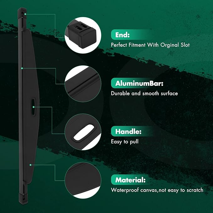 SCITOO Cargo Cover 2018-2024 for Ch-evrolet Equinox 1.5L 2018-2024 for Ch-evrolet Equinox 1.6L Upgraded Retractable Rear Trunk Cover with Aluminum PVC&Plastic