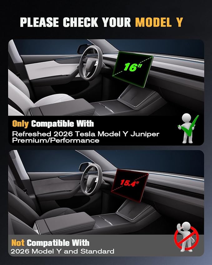 2026 Tesla Model Y Screen Protector 16" for Refreshed Juniper Premium/Performance - 16 Inch QHD Touchscreen - 2026 Model Y Premium/Performance Accessories [No More Glare& Fingerprint]Mil-Grade 9H