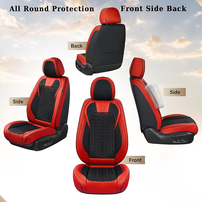Coverado Car Seat Cover, Front Seat Cover, 2PCS Car Seat Protector, Seat Covers for Cars, Breathable Faux Leather Car Seat Cushion, Car Seat Protector, Red Car Seat Covers Winter Fit for Most Vehicles