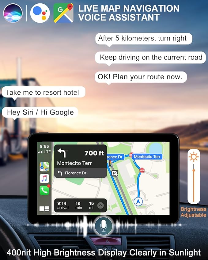 7" Wireless CarPlay Screen Car Stereo Compatible Apple CarPlay and Android Auto Portable Touch Screen AirPlay, GPS Navigation, Bluetooth, Voice Control, Mirror Link (7 Inch)