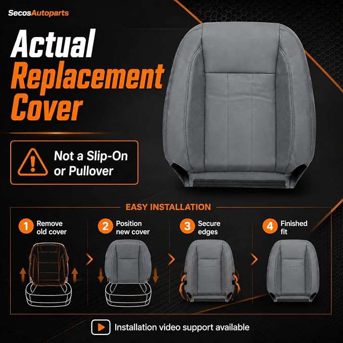 SecosAutoparts 4pcs Front Driver & Passenger Side Replacement Leather Bottom & Top Seat Cover Gray Compatible with Dodge Ram 1500 2500 3500 Laramie 2006 2007 2008 2009
