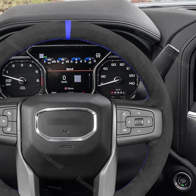 MEWANT Hand Stitch Car Steering Wheel Protector Wrap Cover for GMC Sierra 1500 2019-2023 / Sierra 1500 Limited 2022 / Sierra 2500 2020-2024 / Sierra 3500 2020-2024 / Yukon (XL) 2021-2023 Accessories