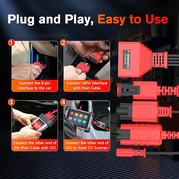 Autel Original MaxiSYS CV Cummins 8Pin Adapter, 8-Pin Off-Highway Vehicle Cable Connector for Cummins Engines, Work with Heavy Duty Truck Scanner Semi Truck Tool MS909CV, MS908CV II, MS908CV, MS906CV